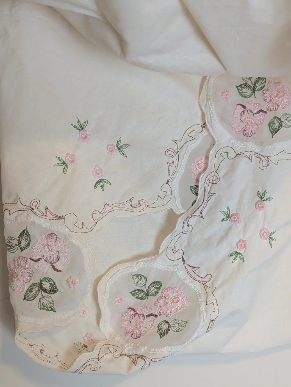Vintage Cottage Chic Embroidered Valance Pair Romantic Floral Curtain 2 Panels